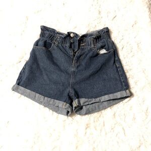 Paper bag denim shorts